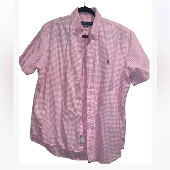 POLO RALPH LAUREN Pink White Gingham Check SS Oxford Shirt Men's SZ L - Picture 8 of 8